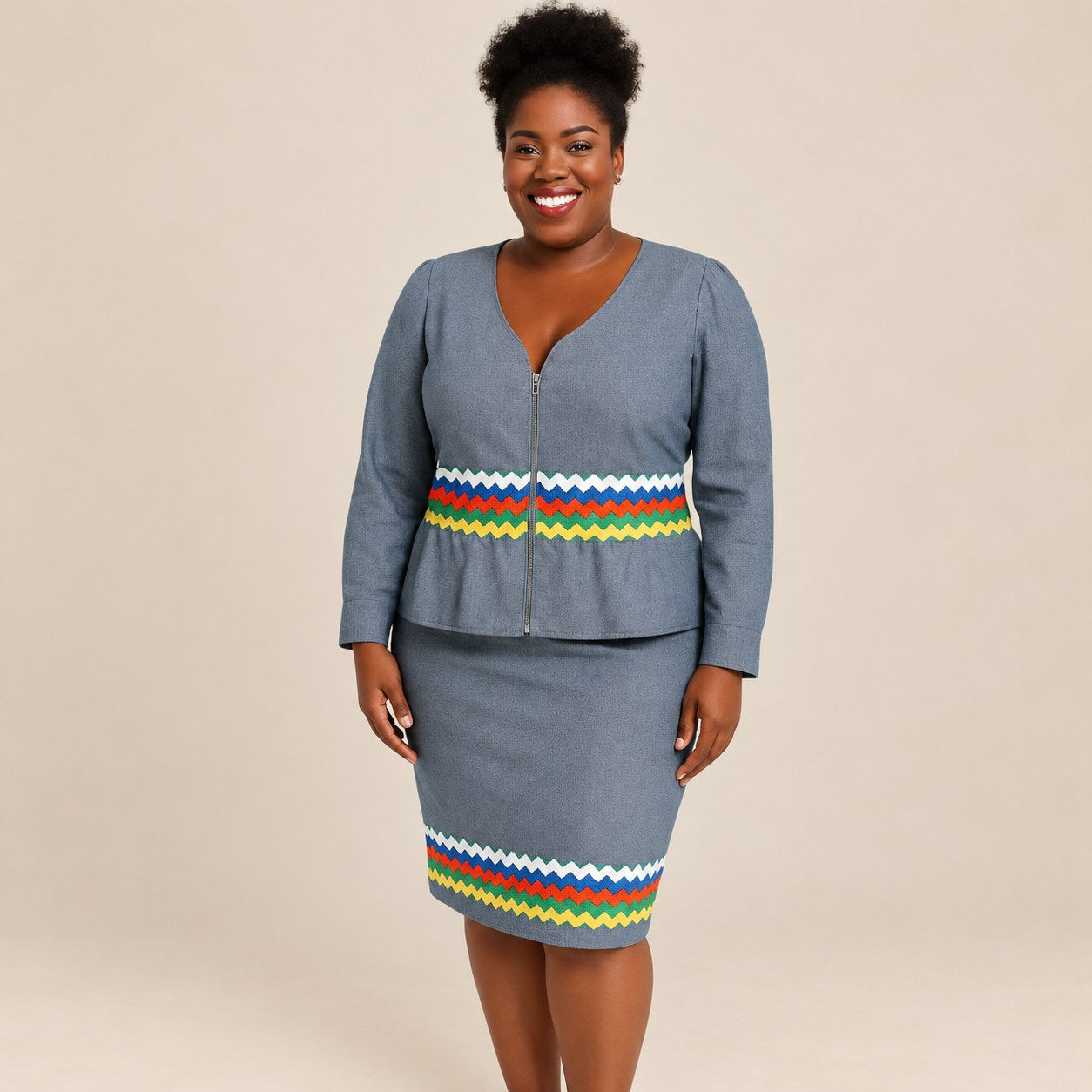 Ensemble Karabela Yaya, blouse peplum et jupe assortie sur mesure