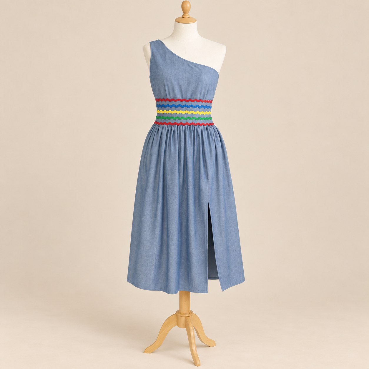Robe Karabela Itiba, galon zigzag rouge, bleu, jaune et vert, vue 3