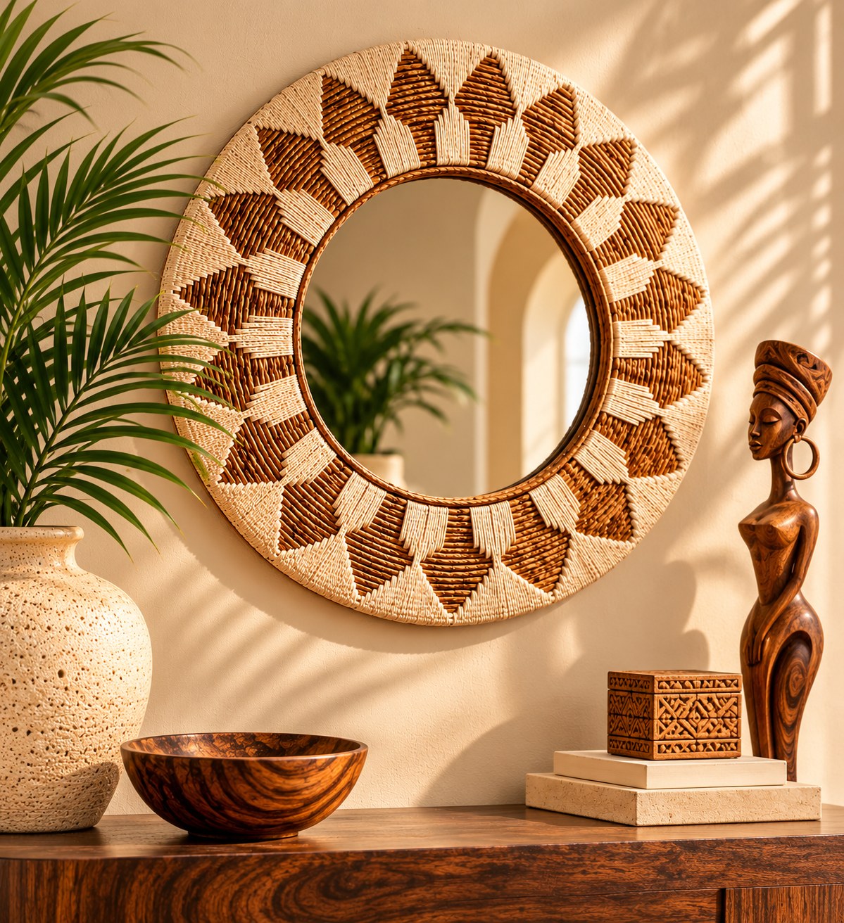 Miroir Soleil en rotin de Bali, 60 cm, vue 4