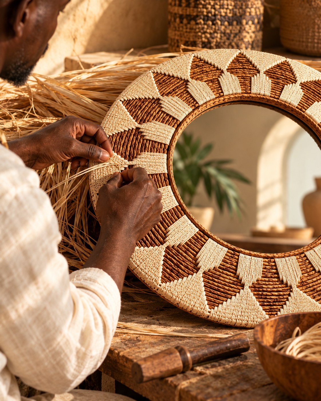Miroir Soleil en rotin de Bali, 60 cm, vue 5