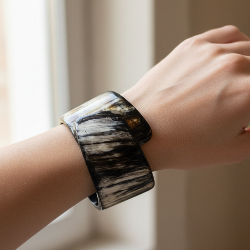 Bracelet Manchette Artisanal en Corne de Vache