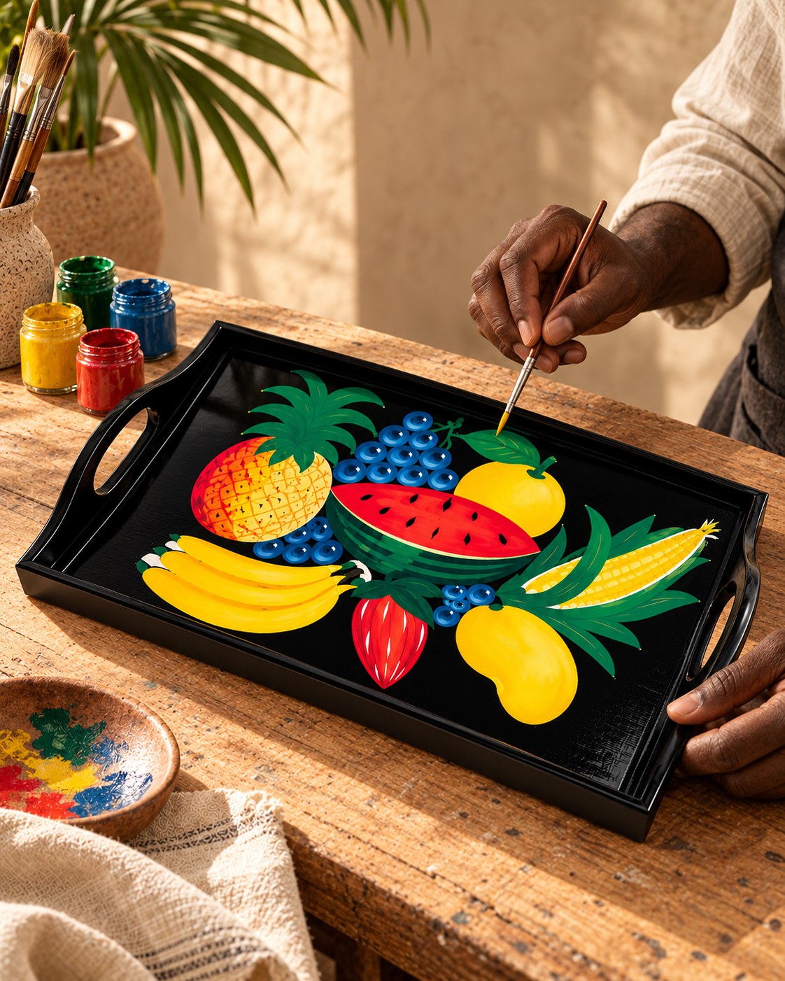 Peinture du plateau en atelier, scène illustrative