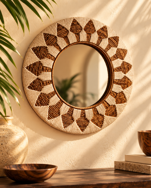 Miroir Soleil en rotin de Bali, 60 cm