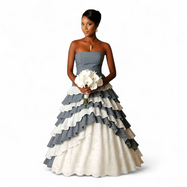 Robe de mariée Karabela Catherine Flon, bustier et volants en broderie anglaise
