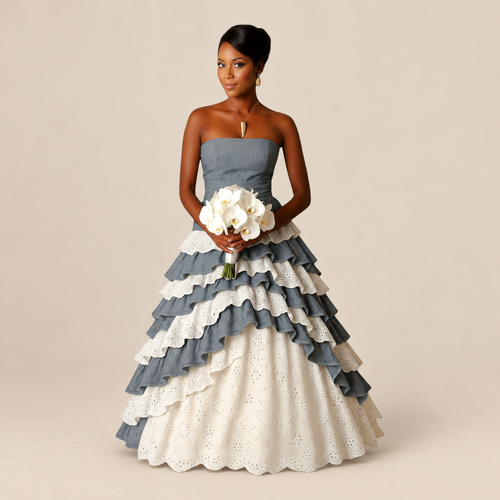 Robe de mariée Karabela Catherine Flon, bustier et volants en broderie anglaise