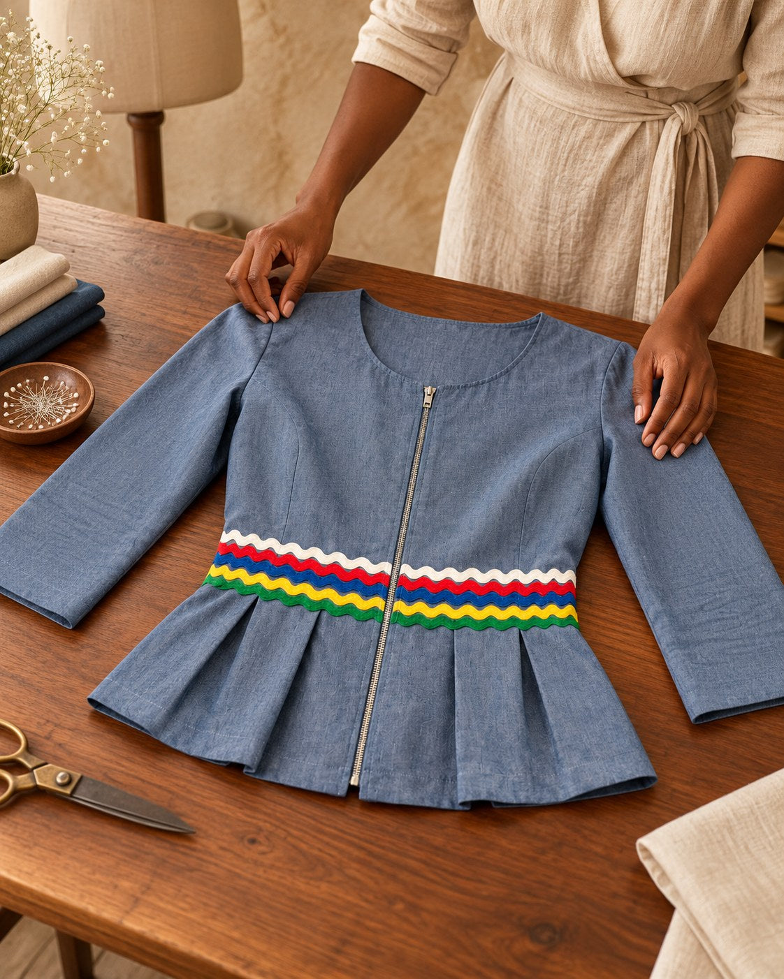 Blouse Yaya sur la table de travail, scène illustrative