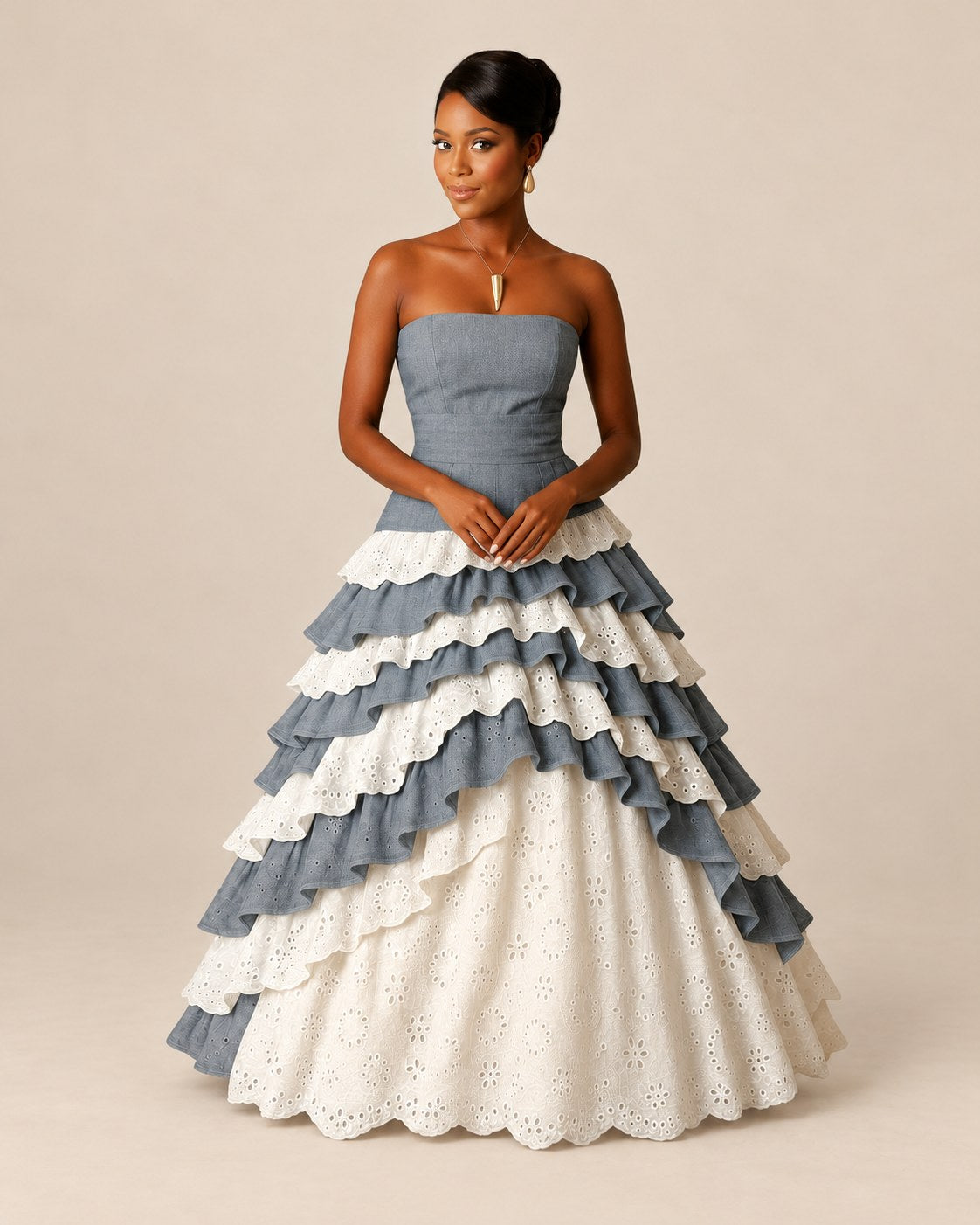 Bustier et volants de la robe Catherine Flon