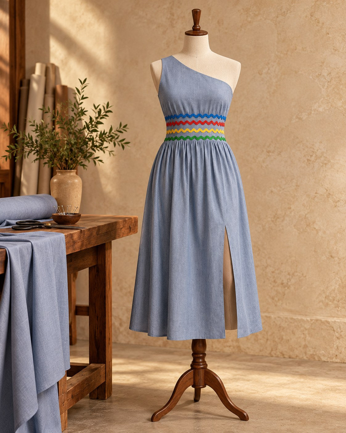 Robe Itiba sur mannequin en atelier, scène illustrative
