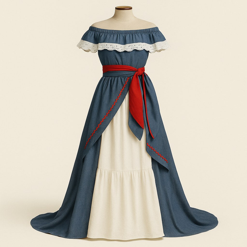 Robe Karabela Sanité Bélair, jupe bleu et crème, vue 3