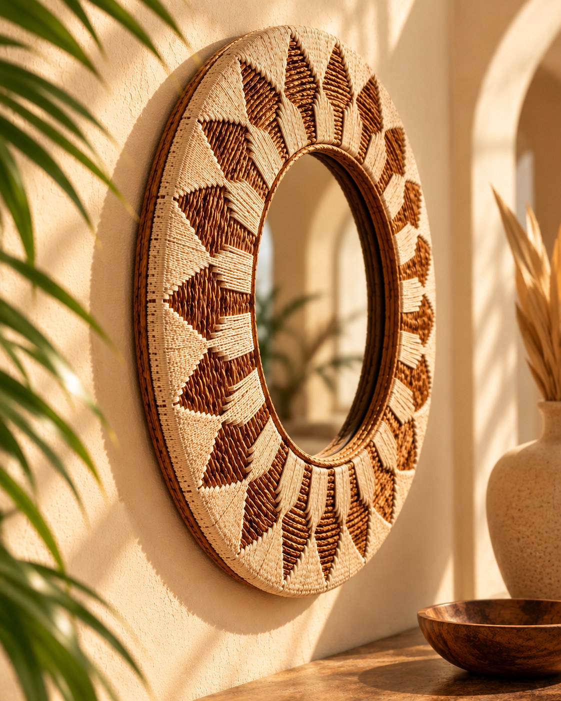 Miroir Soleil en rotin de Bali, 60 cm, vue 3