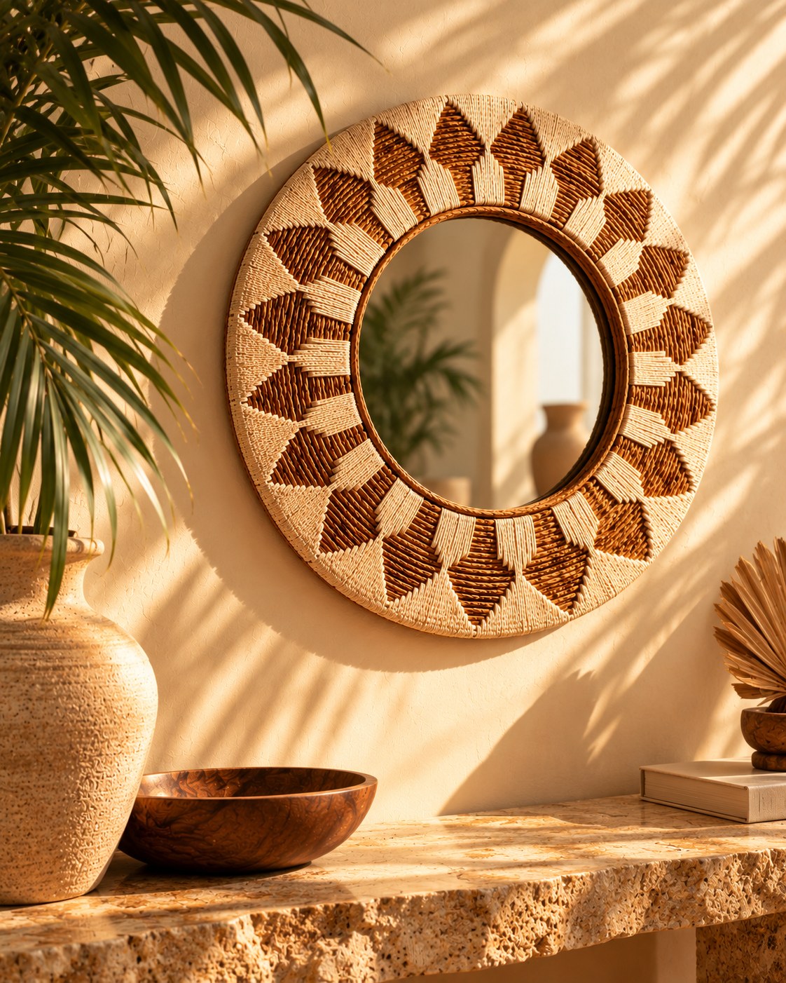 Miroir Soleil en rotin de Bali, 60 cm, vue 6